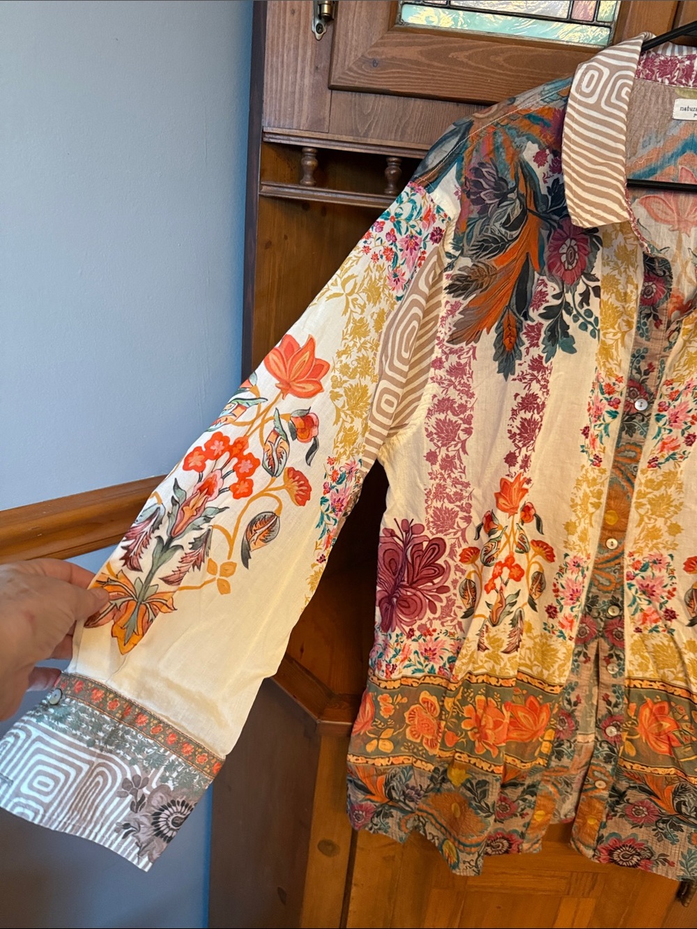 Natural Life Barcelona Cotton Button Down Shirt Paisley Floral Boho Medium - Picture 4 of 7